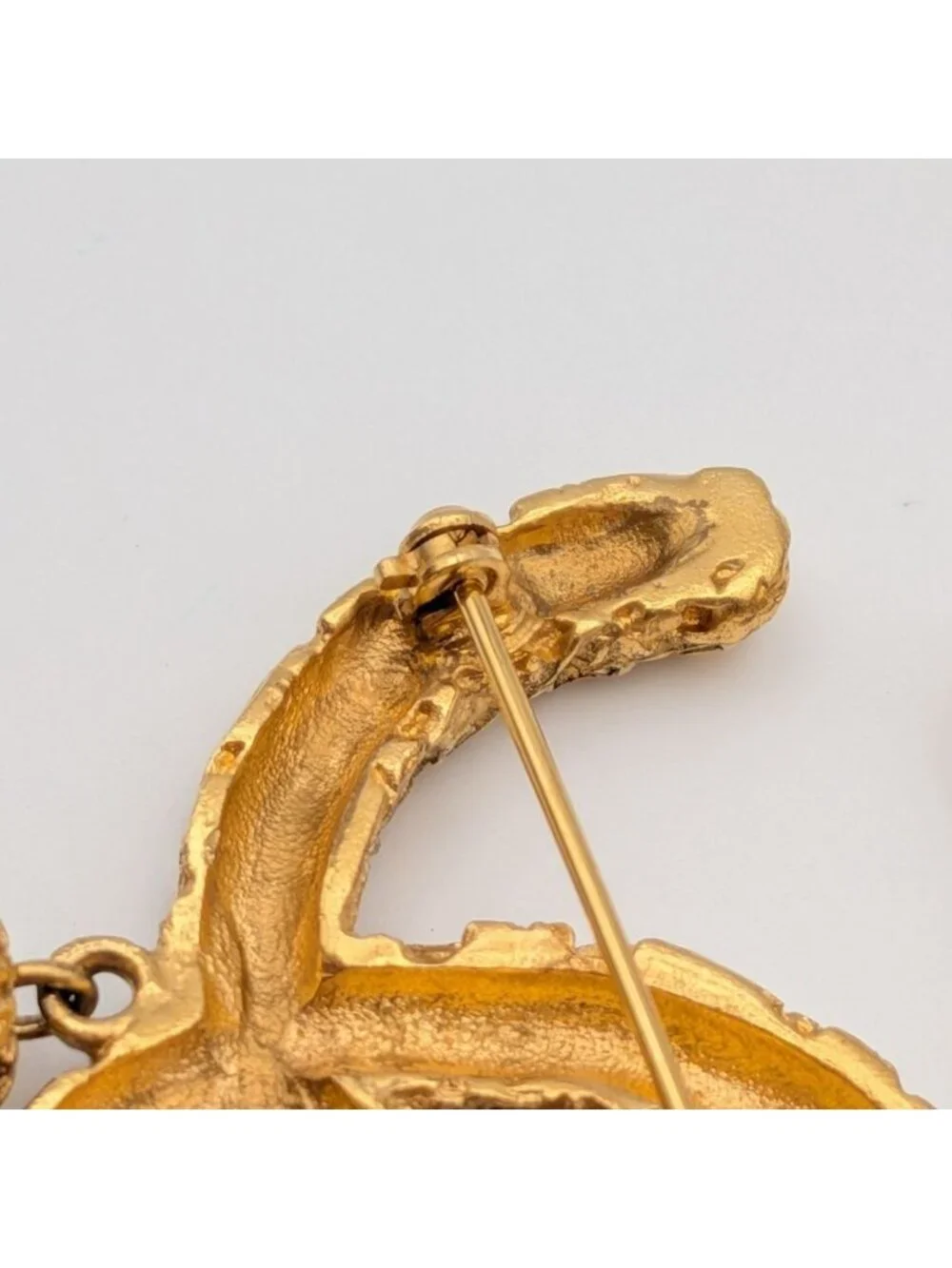 Chanel Brooch CC Logo Lava Gold Fringe Vintage